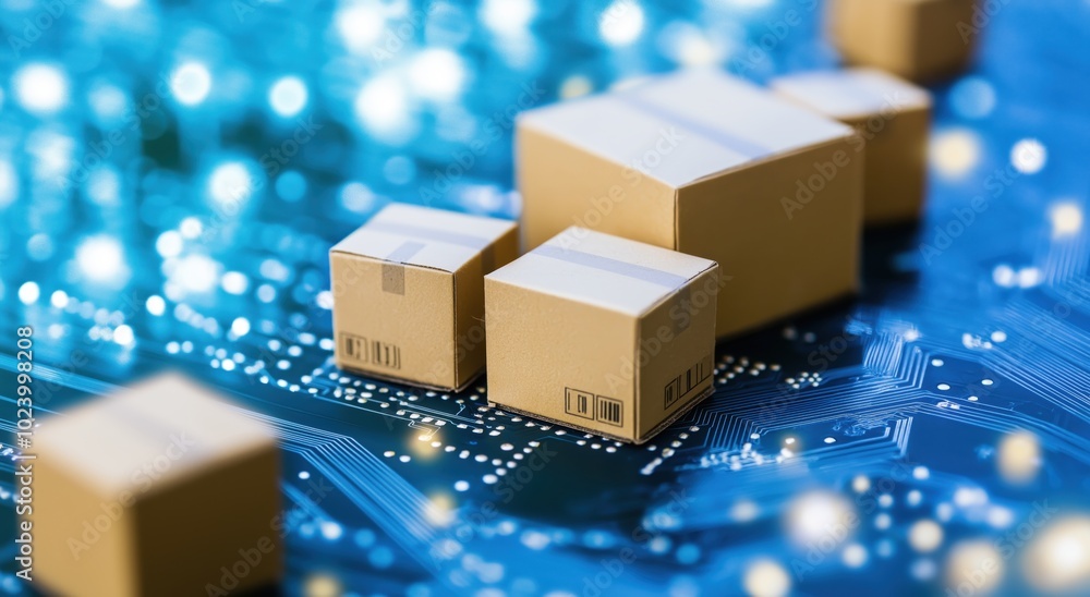 Aufkleber closeup view of a digital circuit board with various microchips integrated circuits and electronic c