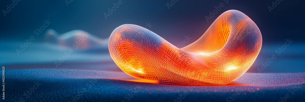 Poster abstract glowing orange mesh structure on a textured surface