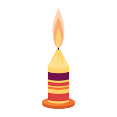 Colorful candle with stripes and soft flame, Vector