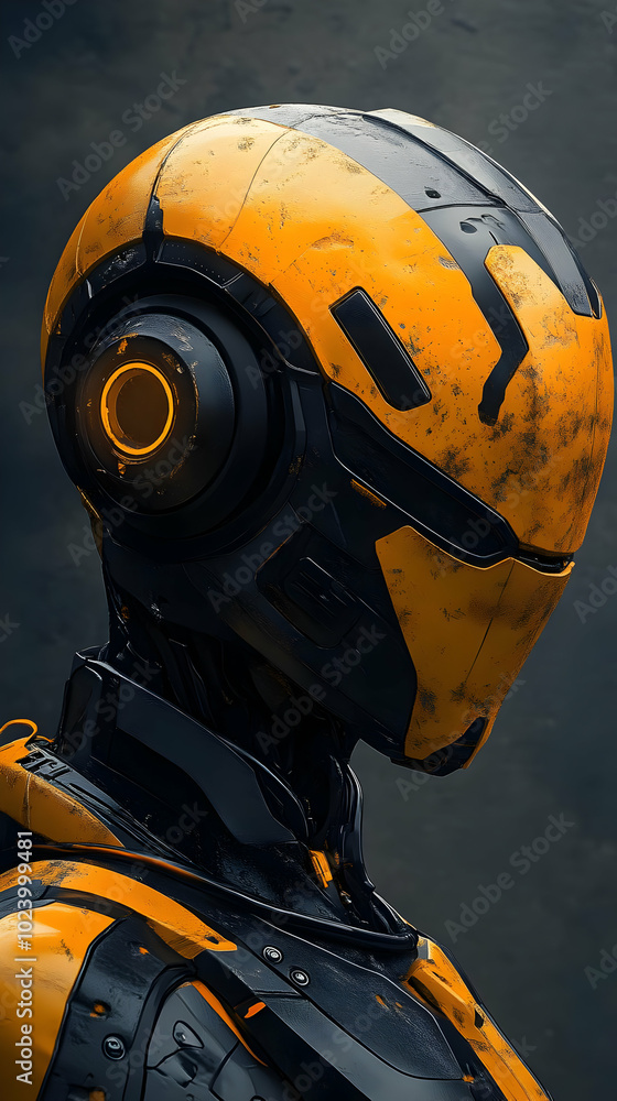 Poster 3d render of a futuristic robot with detailed armor plating