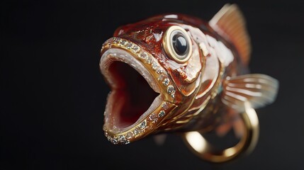 Gold Fish Sculpture with Diamonds - Closeup Detail