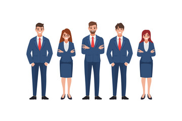 Corporate Team of Businesswoman and Businessman in Office Outfits Standing Together, Representing Leadership and Teamwork, Flat Vector Illustration premium design.