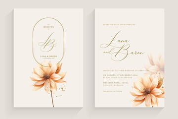 Simple Wedding Invitation Tempate with Aesthetic Flower Watercolor Arrangement