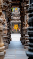 Majestic stone archway of an ancient Indian temple stands against a clear blue sky, architectural heritage and cultural preservation. Historical architecture concept