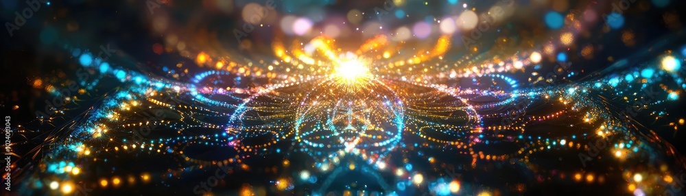 Poster a mesmerizing abstract design featuring vibrant colors and luminous patterns, perfect for background