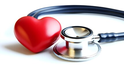 Heart being monitored by a stethoscope heartbeat medical measuring device isolated on a white background at a hospital