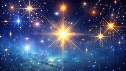 Obraz premium A celestial tapestry of cosmic wonder, where vibrant stars illuminate the deep blue expanse, their radiant light creating a dazzling spectacle in the universe.