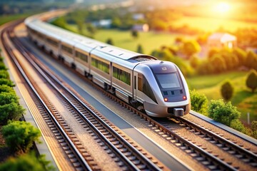 Naklejka premium High angle photorealistic scene of modern train with shallow depth of field