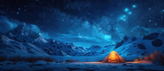 Obraz premium Starry Night Over Snowy Mountains and Tent