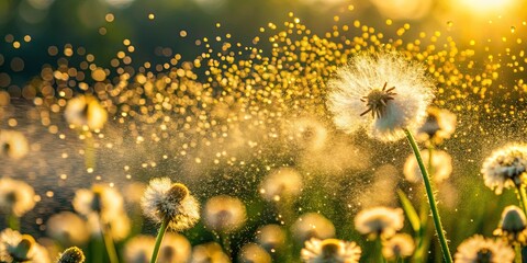 Golden Hour Whispers A Single Dandelion Releases Its Seeds in a Burst of Light and Wonder