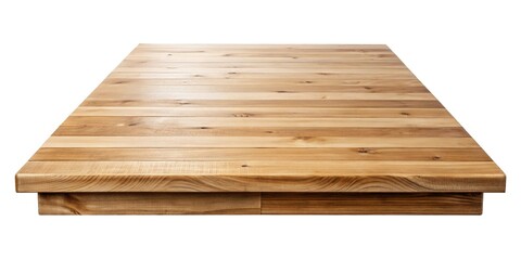 High angle realistic wooden top table isolated on white background