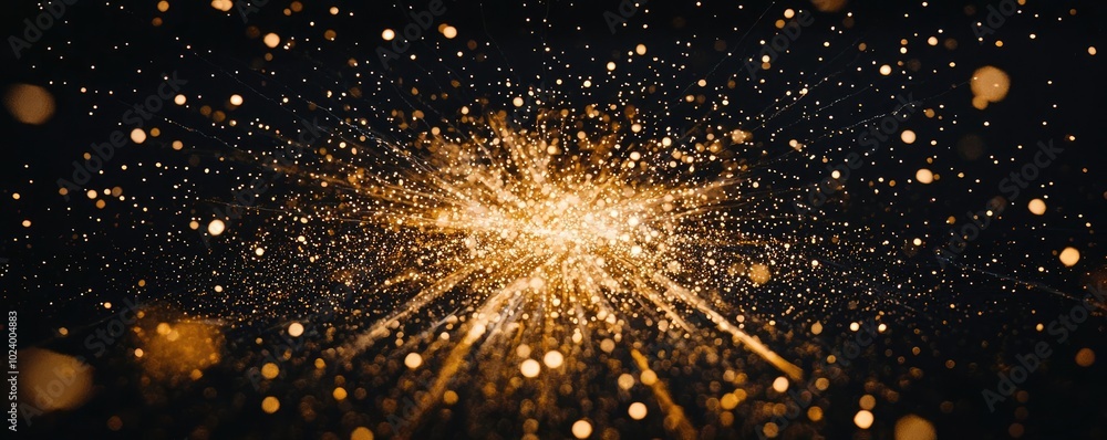 Poster a mesmerizing display of golden sparks emanating against a dark backdrop, creating a stunning visual