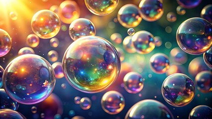 A symphony of iridescent spheres dance in a vibrant nebula, reflecting the colors of a celestial tapestry.