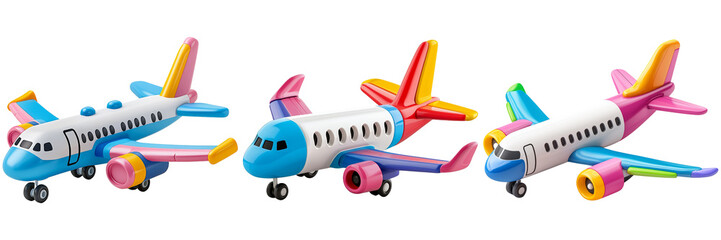 Fototapeta premium Colorful Toy Airplanes on Transparent Background