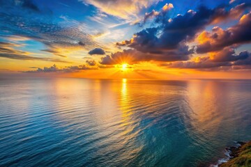 Obraz premium High angle sunset over the sea with crystal flowers