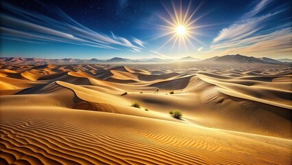 Naklejka premium High angle ultra realistic desert landscape with sparkling diamond-like dunes in sunlight