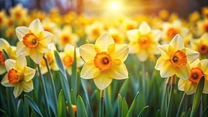 Obraz premium High angle view, bright, daffodils, blossom, spring, stunning wallpaper background
