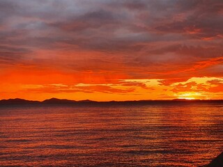 Amazing fiery sunset off the coast of Songdo 