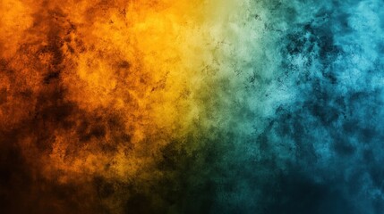 Abstract background with yellow, orange, and blue smoke on black background.