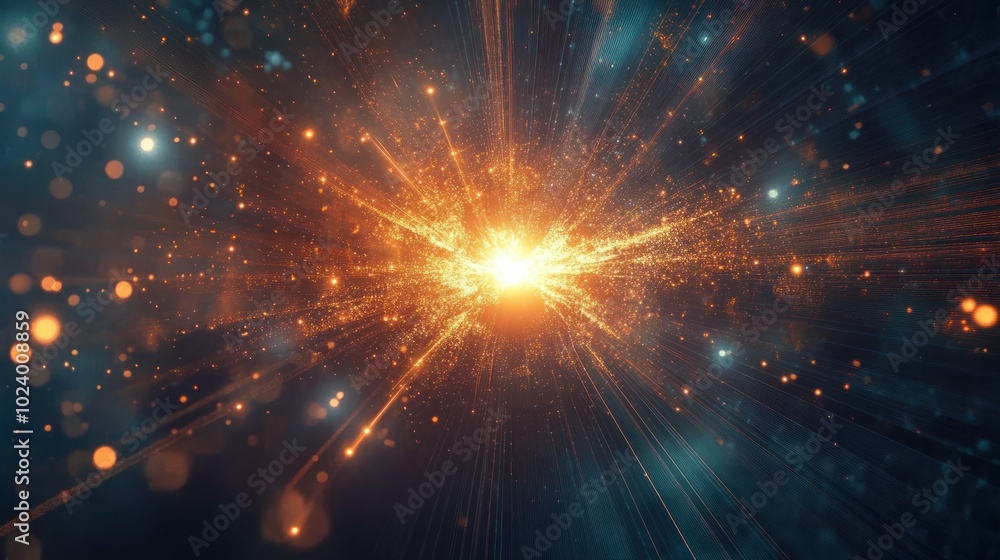 Poster abstract glowing light burst with sparkles and lines