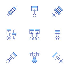 Piston icons set. Line Duotone style, editable stroke. piston, engine