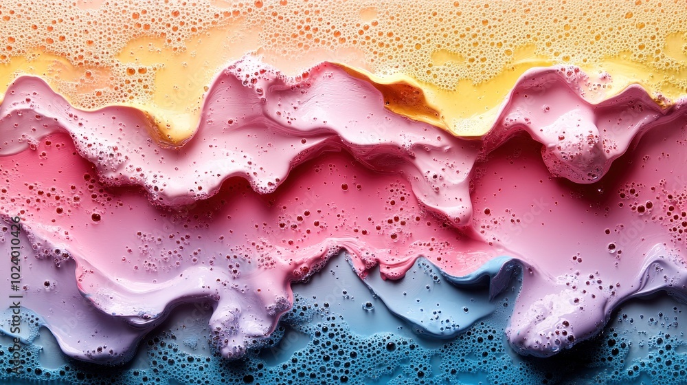 Poster Abstract background with layers of colorful paint and bubbles.