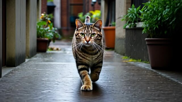 Stray Cat Strutting Down Alleyway