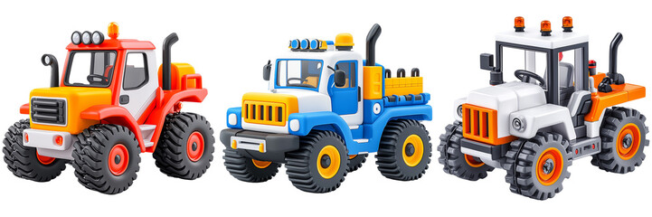 Obraz premium Colorful Construction Vehicles on Transparent Background
