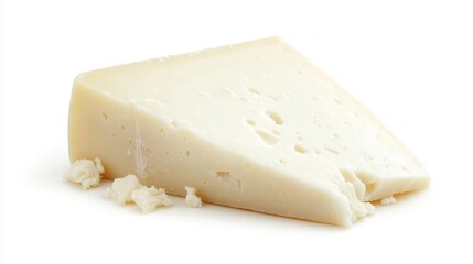 A wedge of Gouda goat cheese, showcasing its smooth texture and white color. This Dutch cheese is known for its mild, tangy flavor, making it perfect for gourmet dishes and cheese boards.