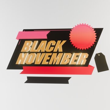 Label black november element 3d for composition. 3d render