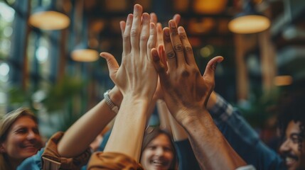 Group of Friends Celebrating with High Fives