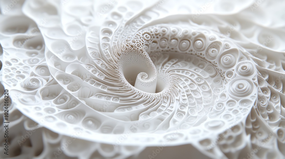 Poster intricate paper cut fractal designs with repeating, abstract patterns and delicate layers, paper cut