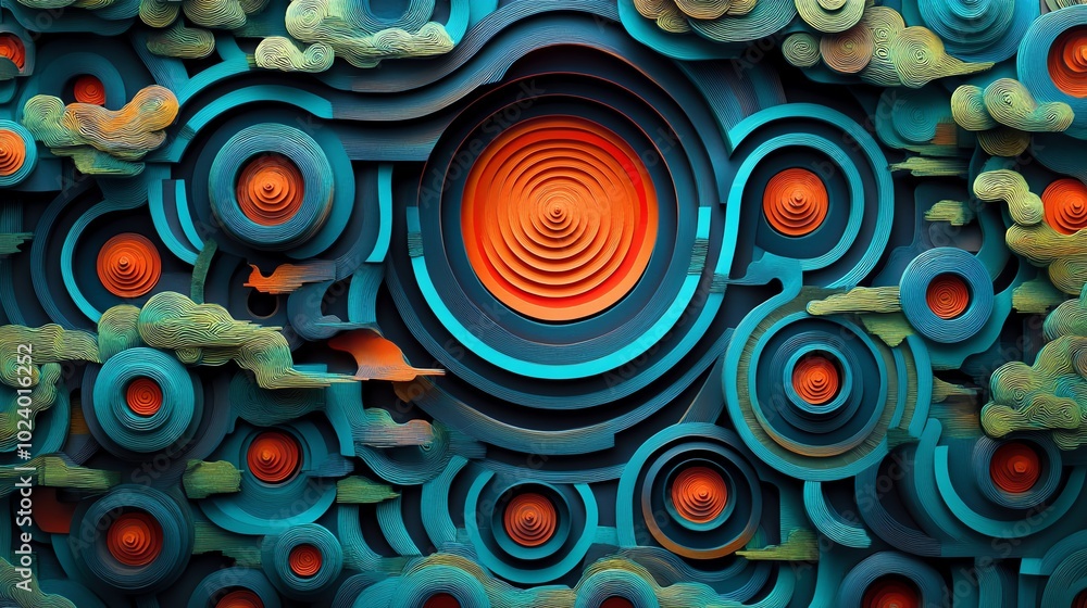 Poster intricate paper cut maze with abstract pathways and bold, layered patterns, paper cut maze, abstract
