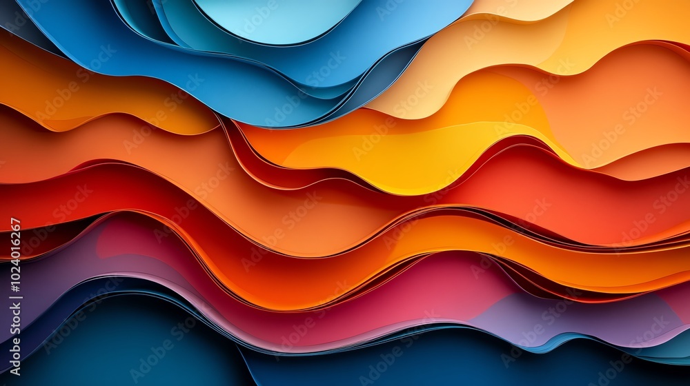 Poster layered paper cut abstract shapes with sharp angles and bold colors, creating dynamic movement, pape