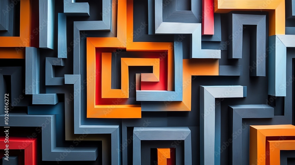Poster intricate paper cut maze with abstract pathways and bold, layered patterns, paper cut maze, abstract
