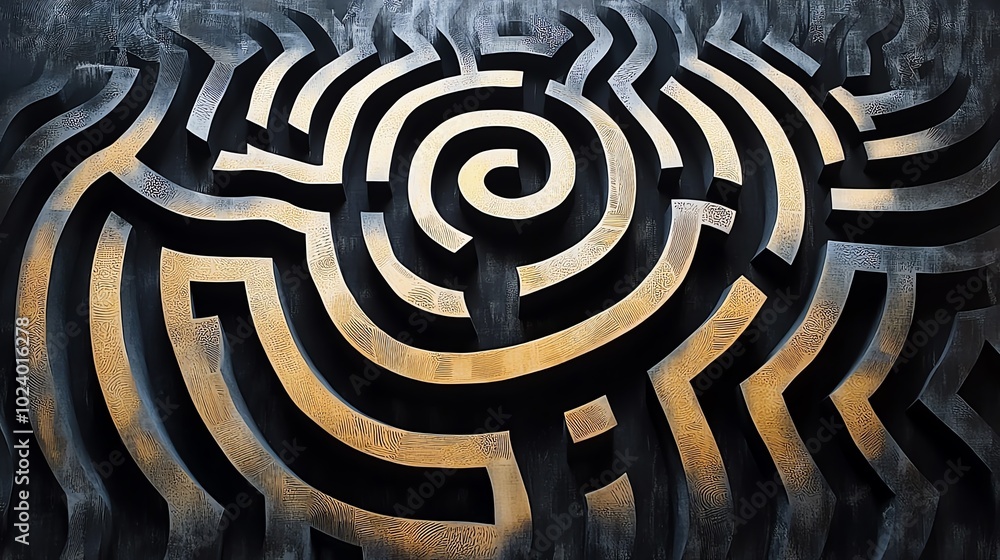 Poster intricate paper cut maze with abstract pathways and bold, layered patterns, paper cut maze, abstract