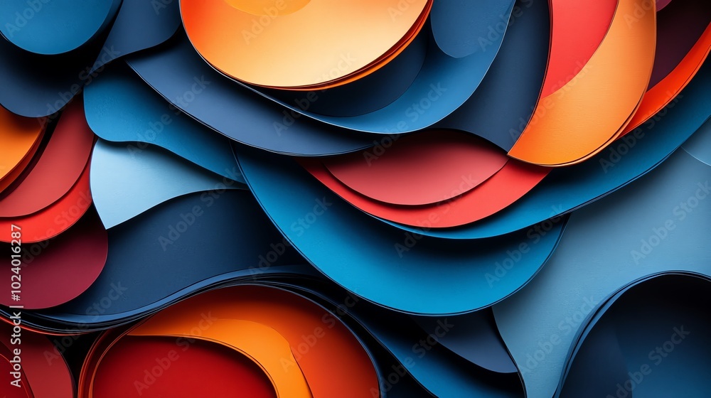 Poster layered paper cut abstract shapes with sharp angles and bold colors, creating dynamic movement, pape