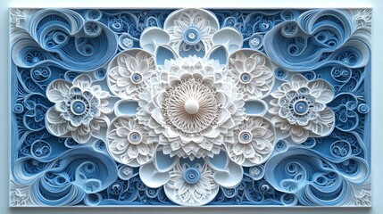 Intricate paper cut fractal designs with repeating, abstract patterns and delicate layers, paper cut fractals, abstract complex art