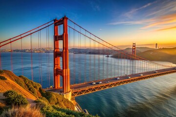 Fototapeta premium High angle view of Golden Gate Bridge north tower in morning light from Marin side