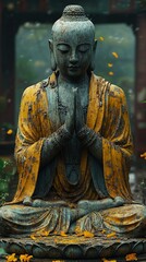 Serene Buddha Statue in Tranquil Garden