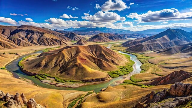High angle view of mountain plateau in Zavkhan River area