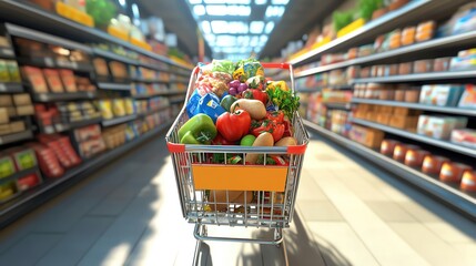 Technology and shopping at the mall green vegetables and fruits