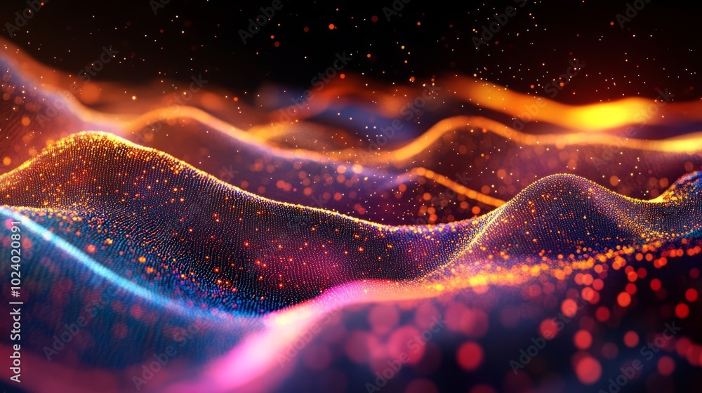 Aufkleber abstract gradient hologram dynamic wave of particles. digital wallpaper technology background