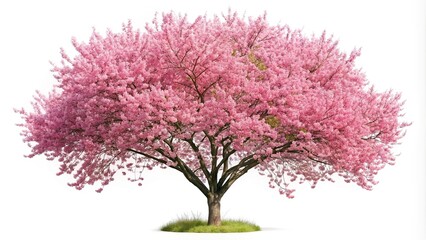 Obraz premium High angle view of pink flower sour cherry tree isolated on white background