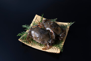 黒バックに置いた生のソフトシェル蟹