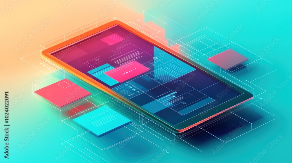 Poster a digital tablet surrounded by abstract ui elements, symbolizing technology and design.