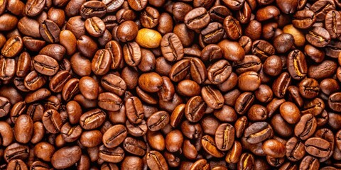 Obraz premium Close-up shot of a background of freshly roasted coffee beans , coffee, beans, roasted, close-up, texture, background, dark
