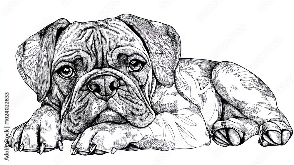 Sticker A detailed illustration of a relaxed dog, showcasing its expressive features and fur texture.