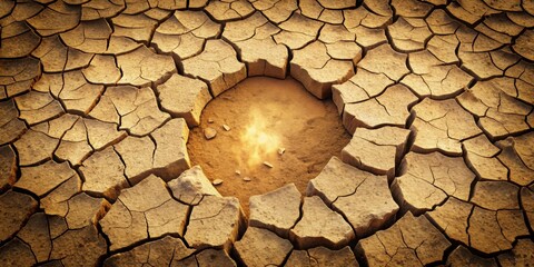 Cracked earth hole with cracks isolated on background, Dry, arid, climate change, global warming, environment
