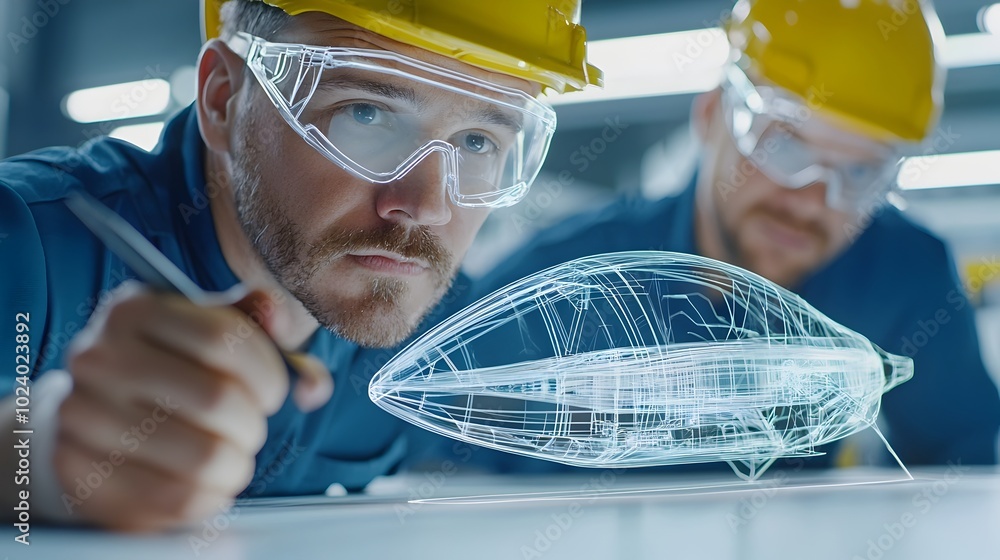 Aufkleber a team of talented engineers collaborating on the design of an advanced futuristic spacecraft concep